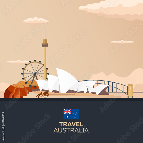Australia. Tourism. Travelling illustration. Modern flat design. Sydney travel.