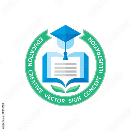 Education - vector logo template concept illustration in flat style design. Learning book sign. High school symbol. University insignia. Library icon.