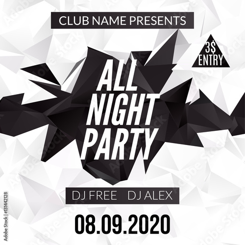 Night Dance Party design template in polygonal style. Club dance party event. DJ music poster promotional photo