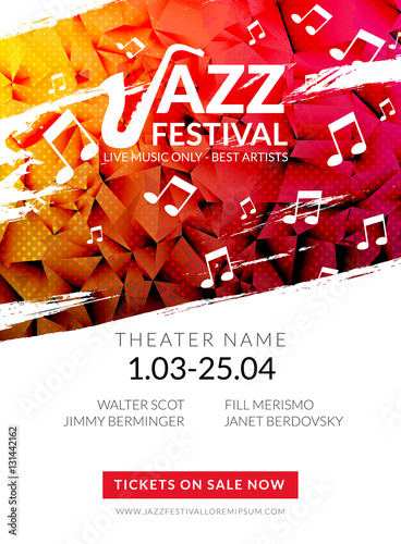 Vector musical flyer Jazz festival. Music poster background festival brochure flyer template.
