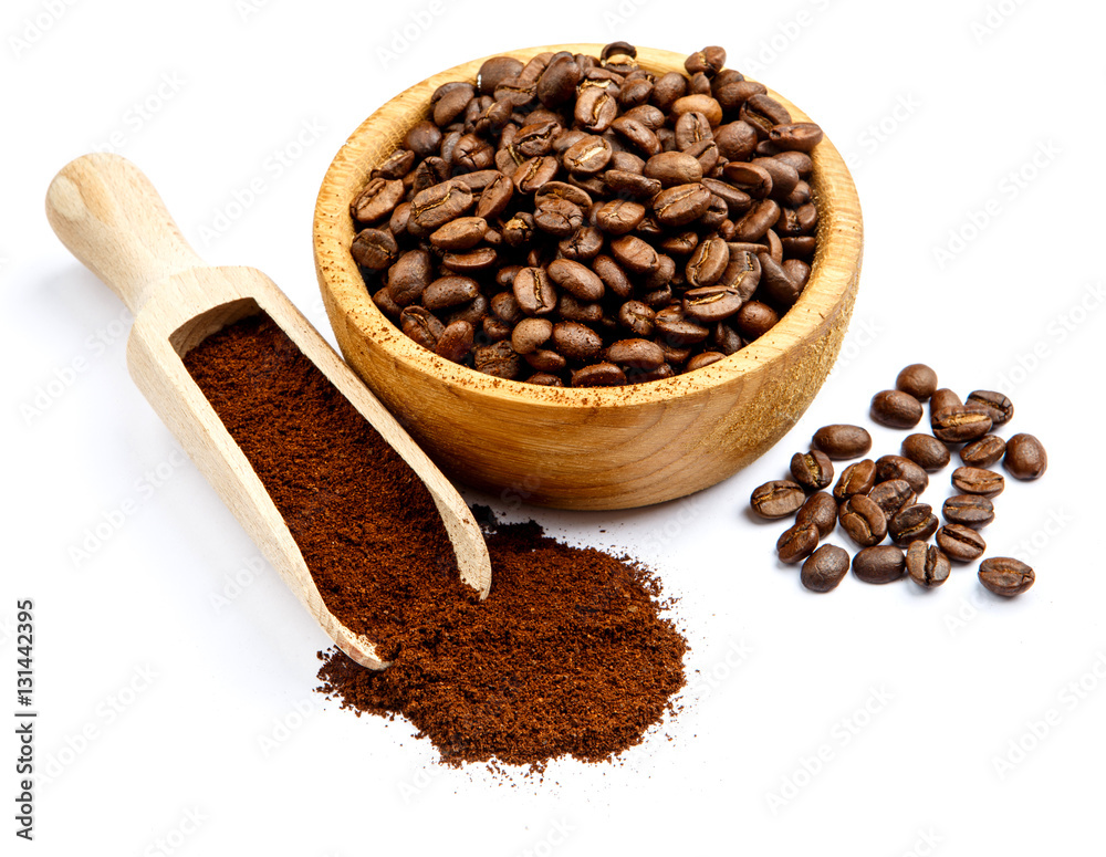 coffee beans in bowl isolated on white background coffee beans in bowl isolated on white background