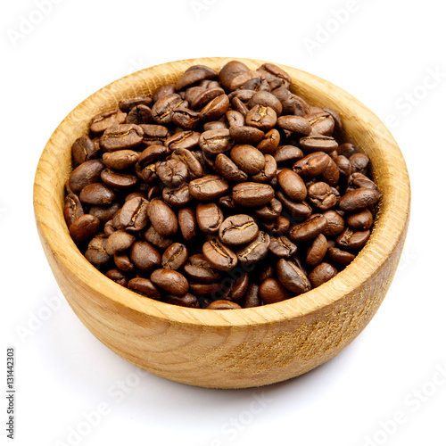 coffee beans in bowl isolated on white background