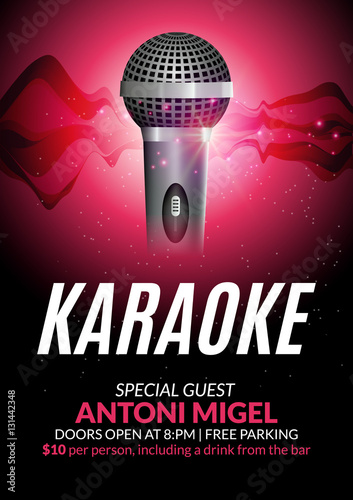 Karaoke party invitation poster design template. Karaoke night flyer design. Music voice concert