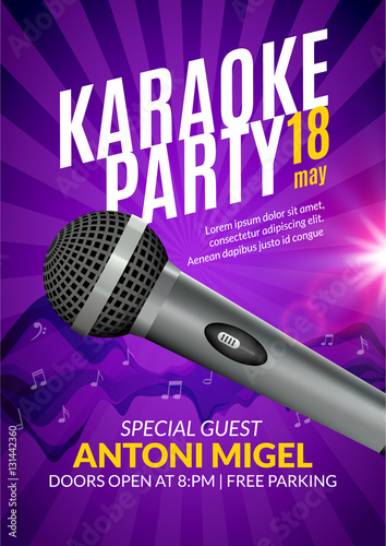 Karaoke party invitation poster design template. Karaoke night flyer design. Music voice concert
