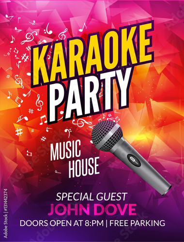 Karaoke party invitation poster design template. Karaoke night flyer design. Music voice concert