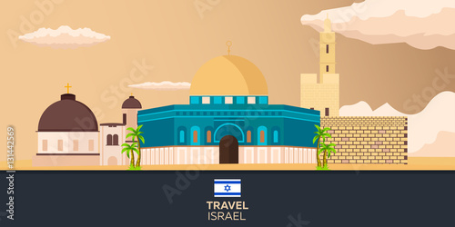 Travel to Israel, Jerusalem Poster skyline. Wailing wall. Vector illustration.