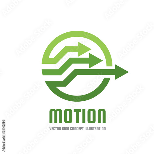 Motion - vector logo template concept illustration green color. Three arrows in circle - creative sign. Geometric design element.