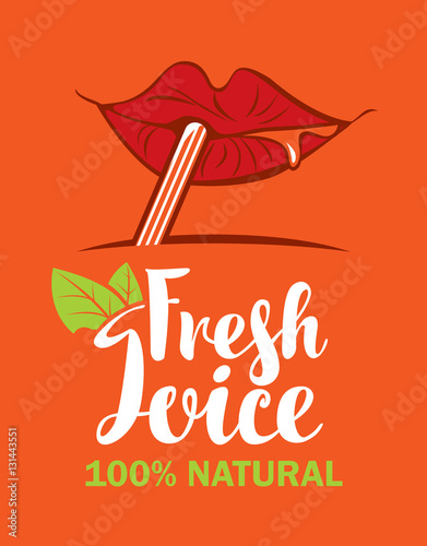 mouth is drinking fresh juice through a straw