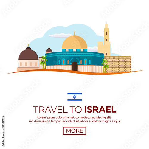 Travel to Israel, Jerusalem Poster skyline. Wailing wall. Vector illustration.