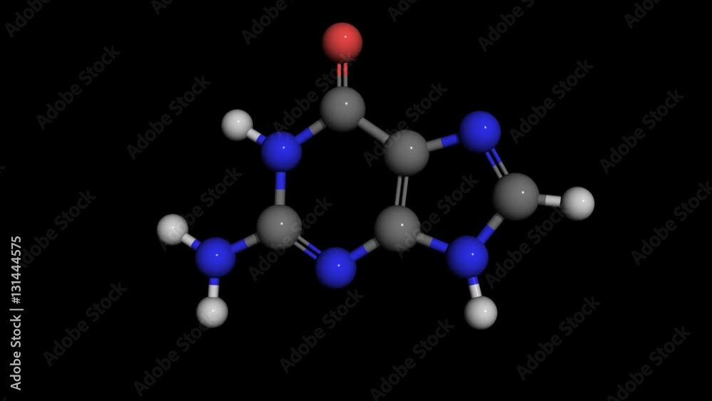 guanine molecule model rotating, adenine is a chemical component of dna and rna, seamless loopable guanine molecule model rotating, adenine is a chemical component of dna and rna, seamless loopable