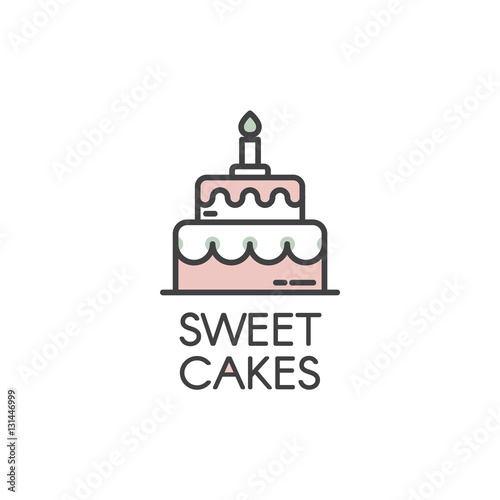 Logo Design for Fresh Bakery Products, Bread, Cake, Cupcake, Donut or Grocery Shop with Pink Cartoon Style Custom Birthday or Wedding Cake