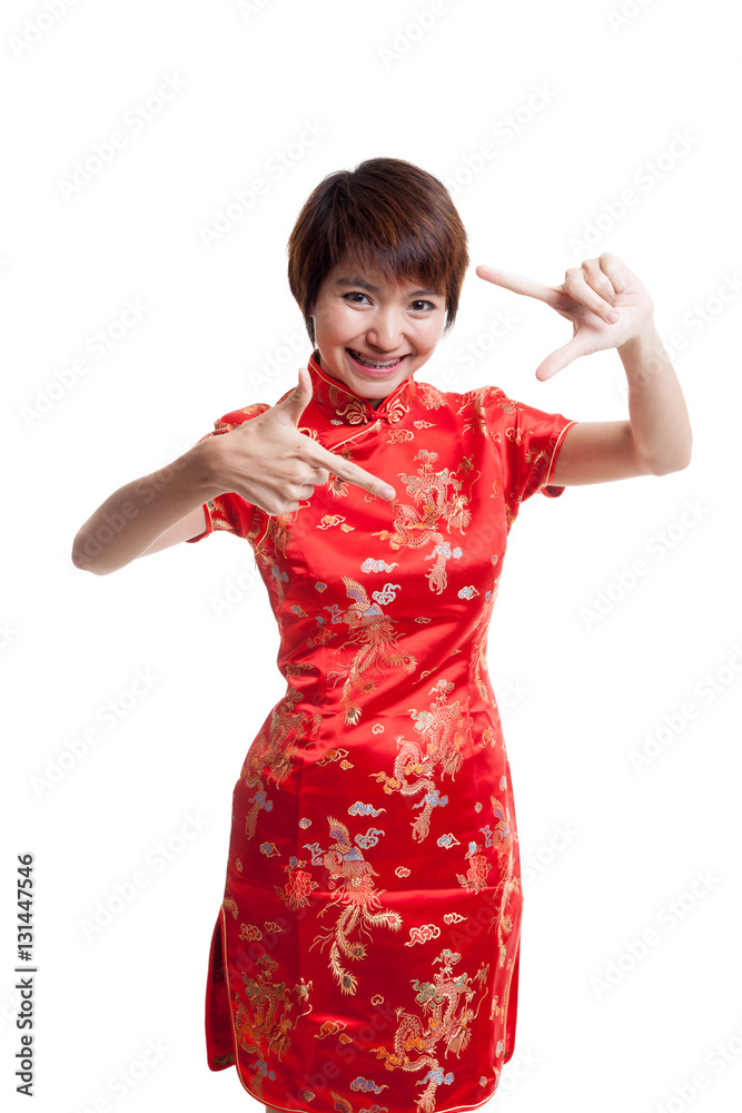 Asian girl in chinese cheongsam dress. Asian girl in chinese cheongsam dress.