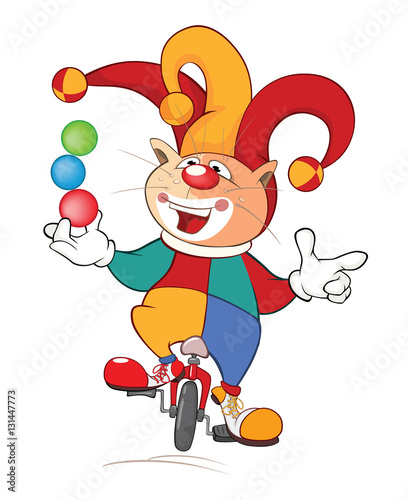 Illustration of a Cute Cat Clown Juggler . Cartoon Character