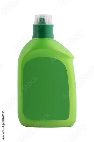 Empty green bottle preparation for detergent. Isolated