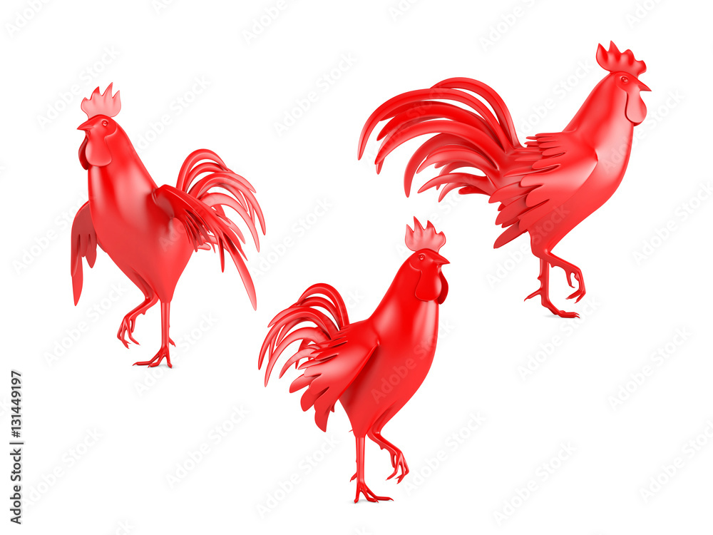 Fototapeta three red roosters