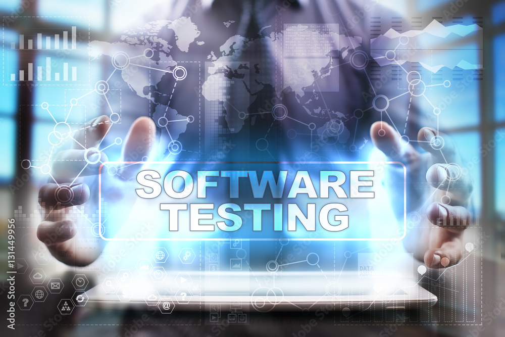 Businessman using tablet pc and selecting software testing. Businessman using tablet pc and selecting software testing.