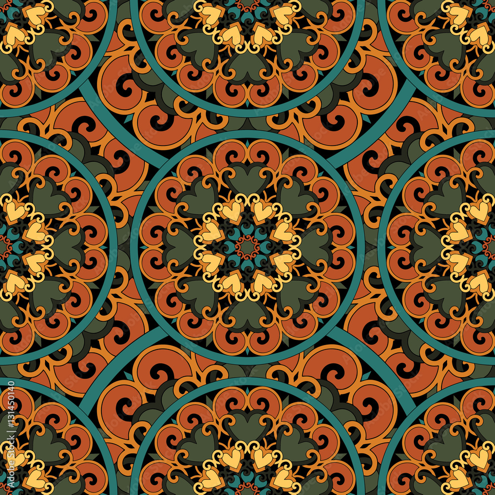 Seamless repeating pattern consisting of colored mandal.Vector