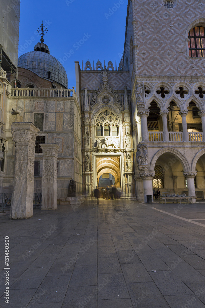 Doge's Palace at night. St Mark Square in Venice, Italy.