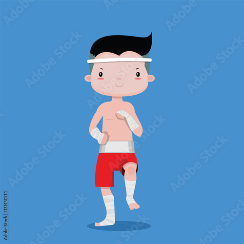 Kids of Thai Boxing (Muay Thai), vector cartoon