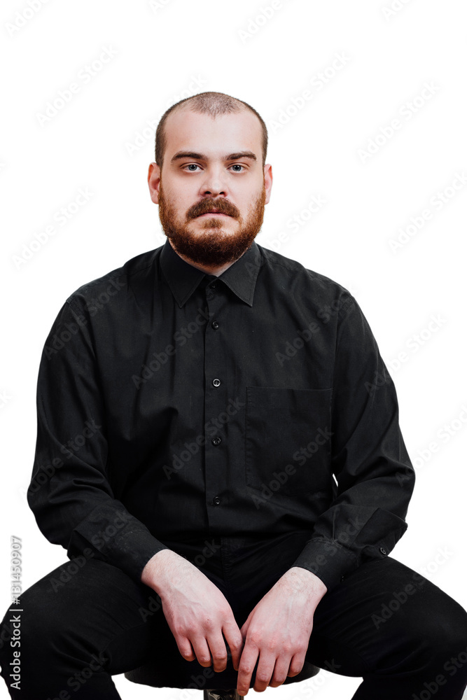 Portrait of a red-bearded, balding male brutal. White isolated b Portrait of a red-bearded, balding male brutal. White isolated b