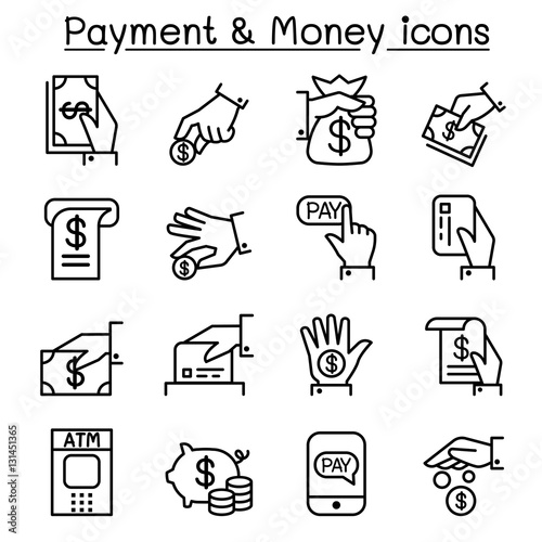 Payment & money icon set in thin line style