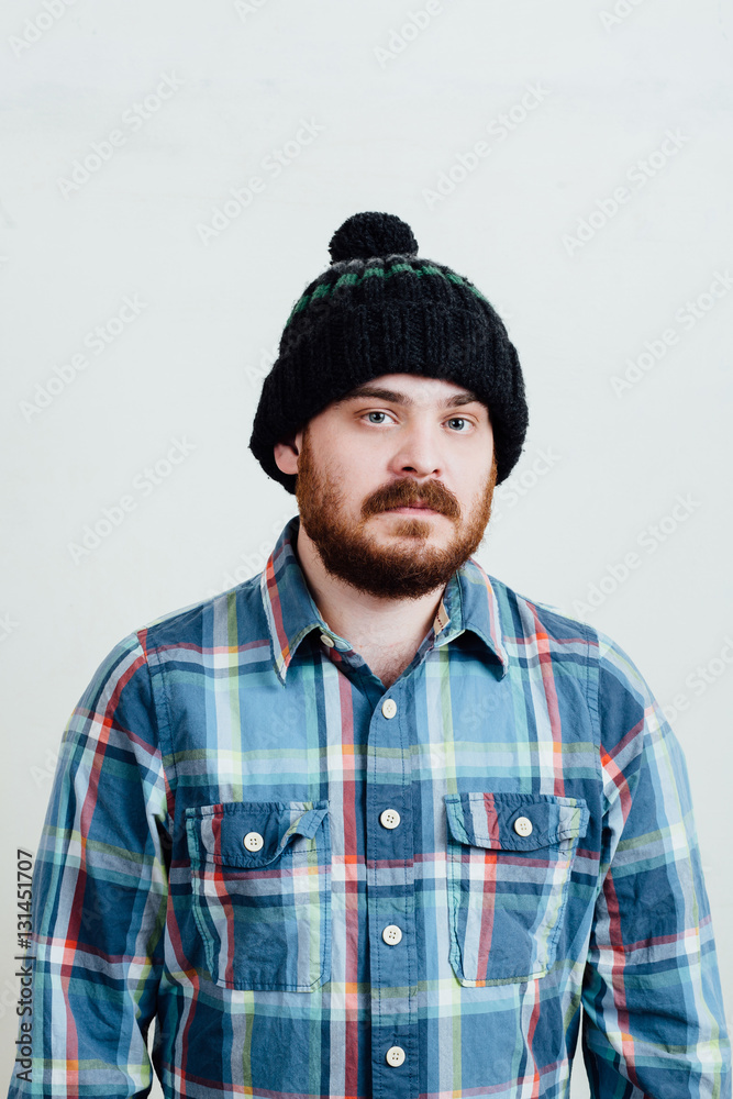 Portrait of a red-bearded, balding male brutal. White isolated b Portrait of a red-bearded, balding male brutal. White isolated b