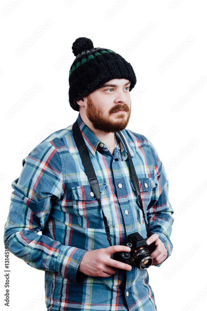 Portrait of a red-bearded, balding male brutal. White isolated b Portrait of a red-bearded, balding male brutal. White isolated b