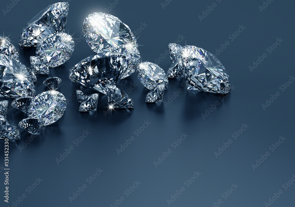 Diamonds group placed on blue background, 3d illustration. Diamonds group placed on blue background, 3d illustration.