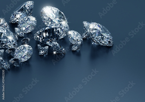 Diamonds group placed on blue background, 3d illustration.