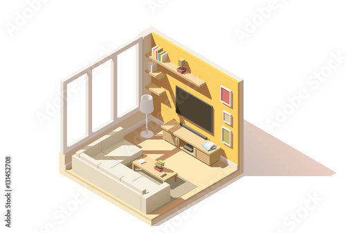 Vector isometric low poly living room icon