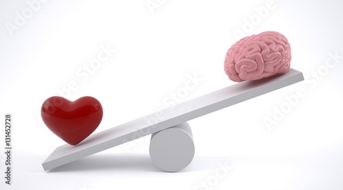 Brain and heart on a balance scale.