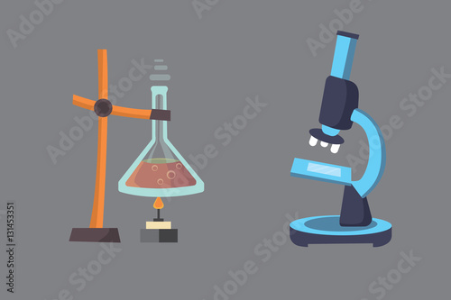 Vector set - chemical test. Flat design chemistry laboratory experiment equipment