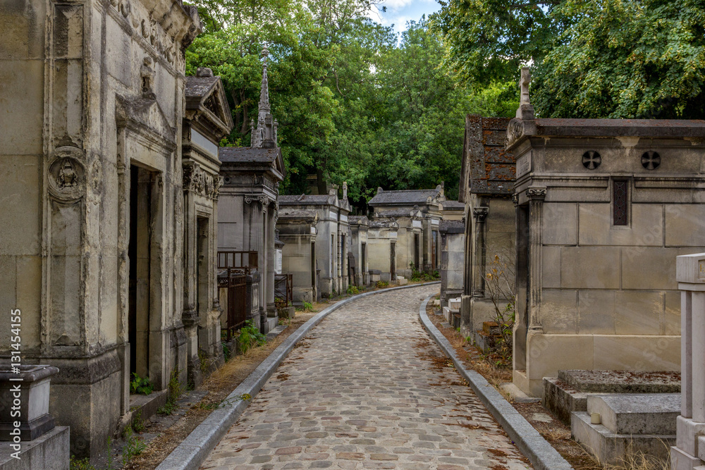 Illustration of the cemetery Pere Lachaise in Paris, France..