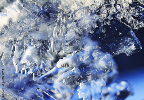 background of transparent ice of various shapes and thickness
