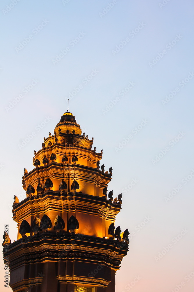 The twilight time at Independence Monument which is the one of landmark in Phnom Penh, Cambodia