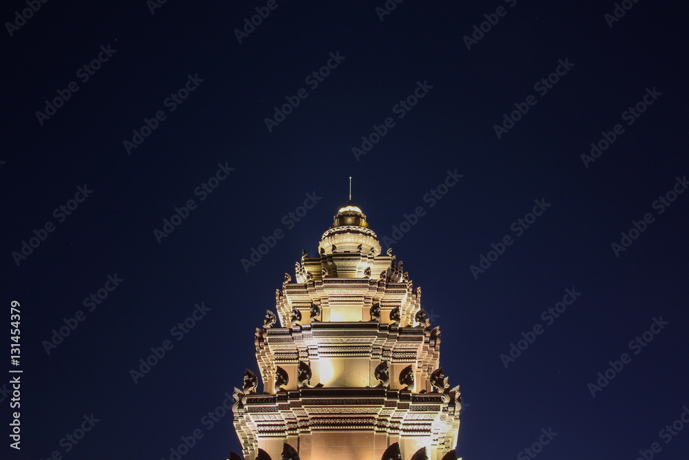 Independence Monument in the night time which is the one of landmark in Phnom Penh, Cambodia.