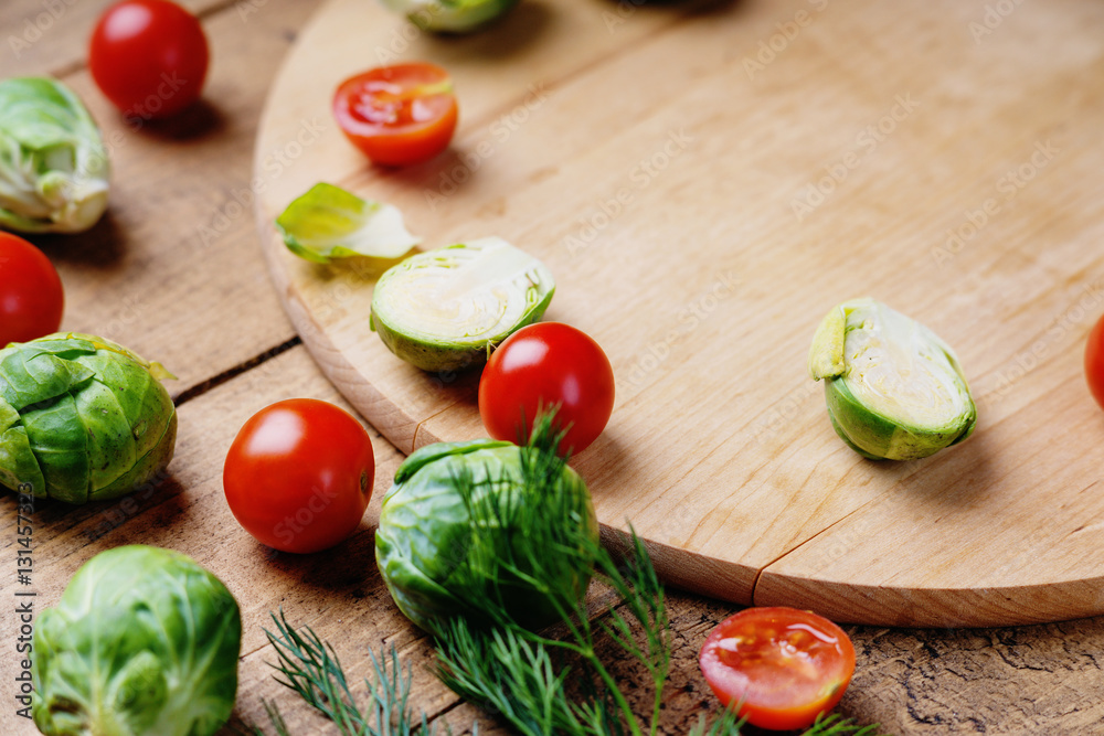 Vegetables and cutting board Vegetables and cutting board