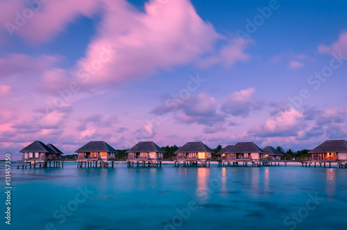 Fototapeta Naklejka Na Ścianę i Meble -  Wonderful twilight time at tropical beach resort in Maldives