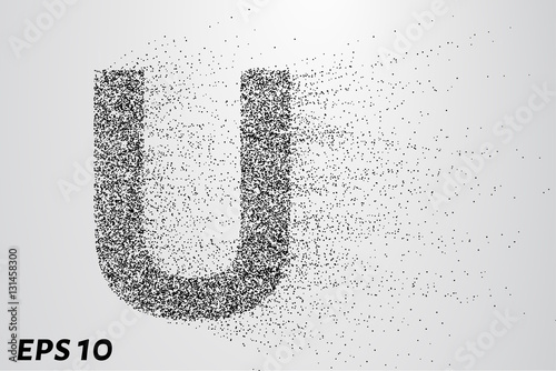Letter U from the particles. The letter U consists of circles and points. Vector illustration