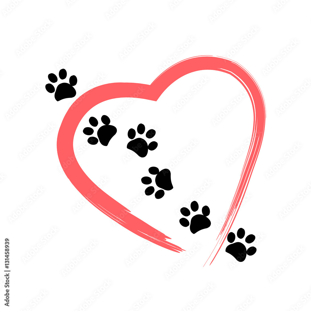 Made of red heart with dog paw print Stock Illustration