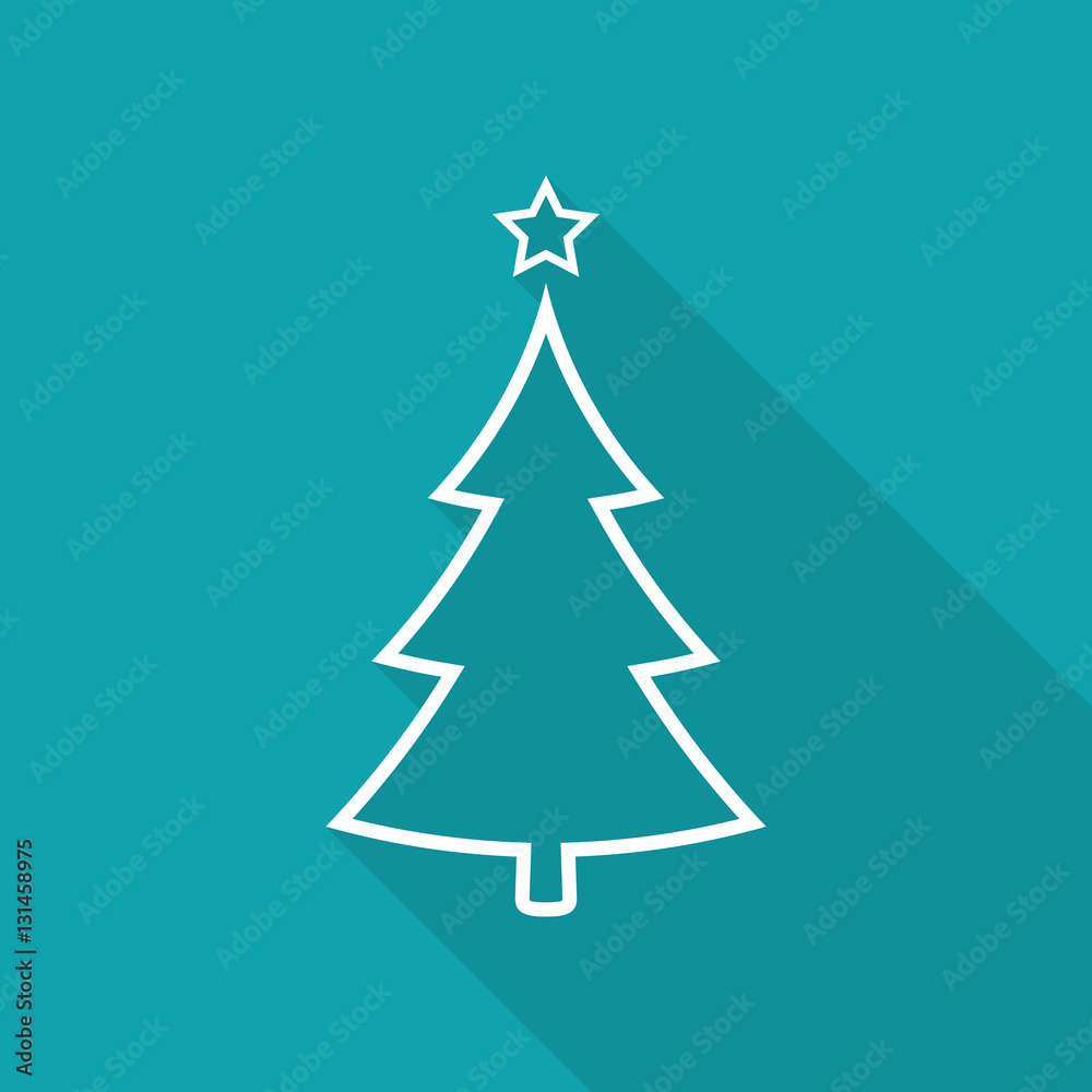 Fototapeta premium Christmas tree flat icon, vector simple design with long shadow. Green symbol of fir-tree.