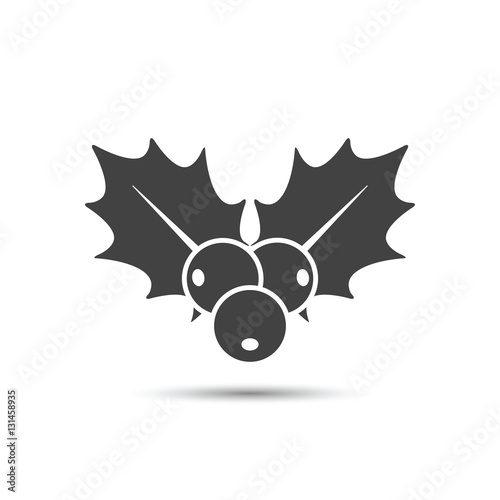 Christmas holly berries icon, vector. Simple mistletoe decorative black illustration.