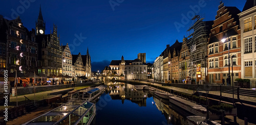 View of the promenade in the town of Ghent evening. photo