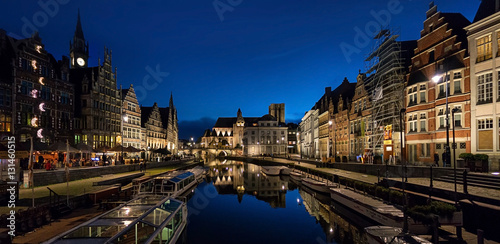 View of the promenade in the town of Ghent evening.