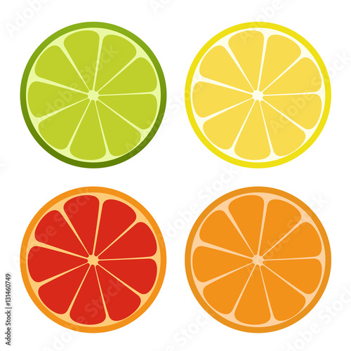 Lemone, lime, orange icon. Citrus set. Refreshing drink. Vector illustration.