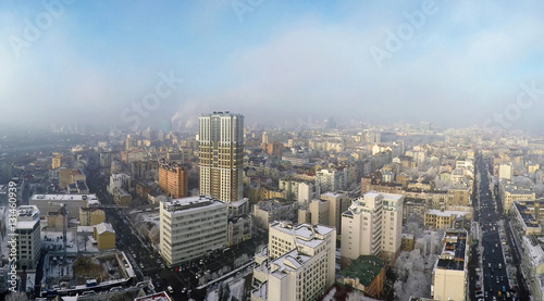 Kiev skyscrapers in winter, Velyka Vasylkivska str., aerial view