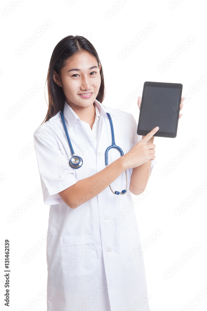 Asian young female doctor touch screen on tablet pc. Asian young female doctor touch screen on tablet pc.