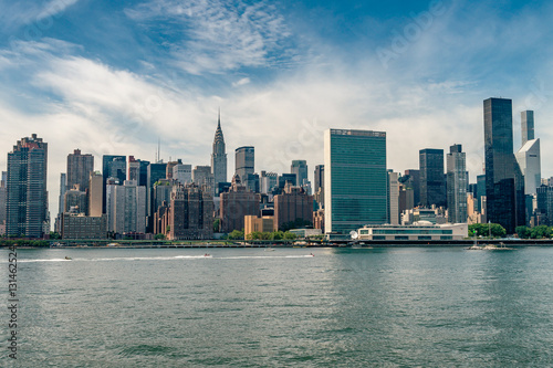 Uptown Manhattan skyline New York. Splittoned image.