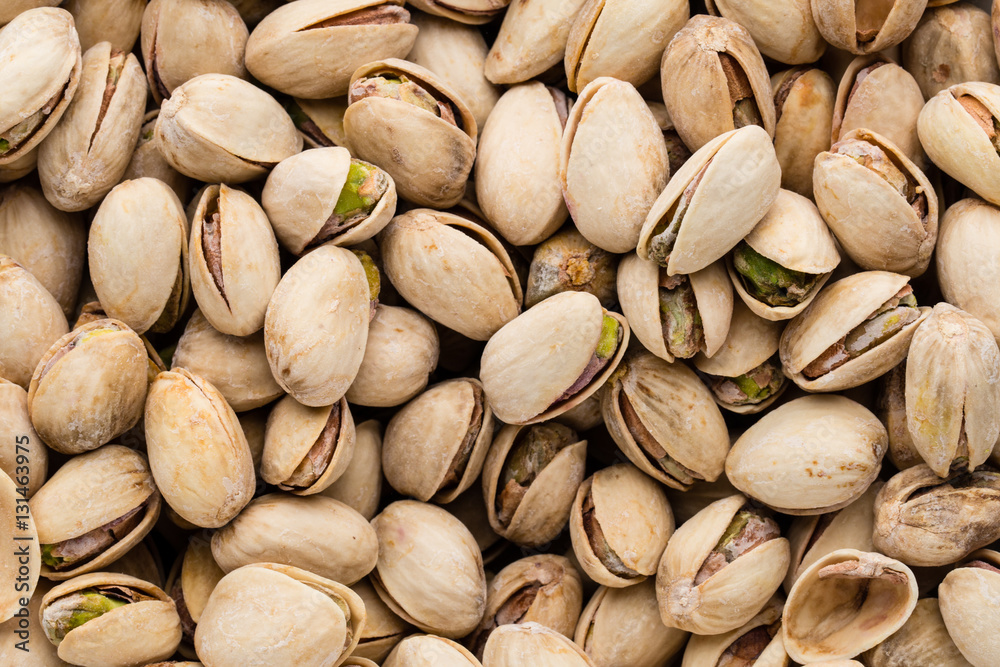 Roasted and salted pistachios in shell.