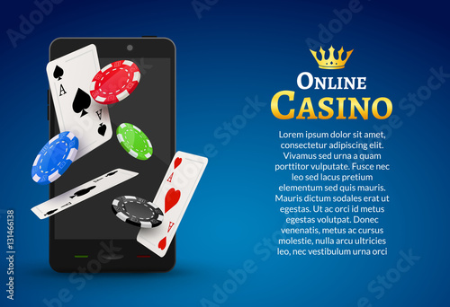 Online mobile casino background. Poker app online concept. Smart phone with chips, cards